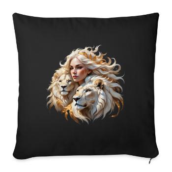 Reine de la Fantaisie parmi des lions majestueux. - Housse de coussin décorative 45 x 45 cm - noir - Devant