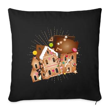 Kit maison en pain d’épices avec détails festifs - Housse de coussin décorative 45 x 45 cm - noir - Devant