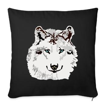 Yeux bleus de loup blanc - Housse de coussin décorative 45 x 45 cm - noir - Devant
