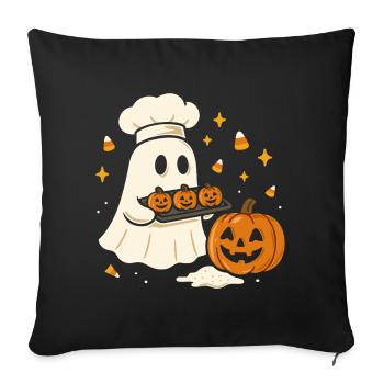 Fantôme d'Halloween avec toque de chef et citrouille - Housse de coussin décorative 45 x 45 cm - noir - Devant