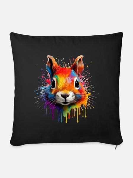 Buntes Eichhörnchen - Sofakissenbezug 45 x 45 cm - Schwarz