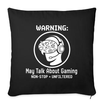 Avertissement : Peut parler de chemise de jeu | Joueur - Housse de coussin décorative 45 x 45 cm - noir - Devant