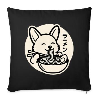 Happy Corgi Dog Eating Ramen Noodles - Sofa pillowcase 17,3'' x 17,3'' (45 x 45 cm) - black - Front