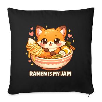 Ramen Fox Kawaii Noodle Soup - Sofa pillowcase 17,3'' x 17,3'' (45 x 45 cm) - black - Front