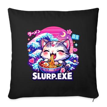 Kawaii Cat Ramen Noodles Anime Cat - Sofa pillowcase 17,3'' x 17,3'' (45 x 45 cm) - black - Front