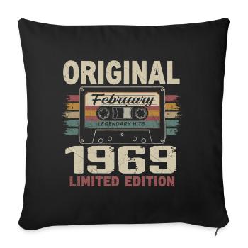 February 1969, February 1969 Birthday Gift - Sofa pillowcase 17,3'' x 17,3'' (45 x 45 cm) - black - Front