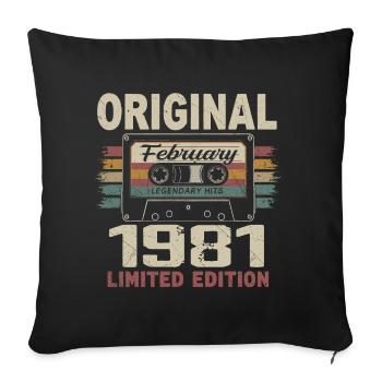February 1981, February 1981 Birthday Gift - Sofa pillowcase 17,3'' x 17,3'' (45 x 45 cm) - black - Front