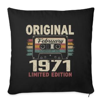 February 1971, February 1971 Birthday Gift - Sofa pillowcase 17,3'' x 17,3'' (45 x 45 cm) - black - Front