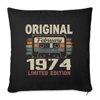 Février 1974, Cadeau d'Anniversaire février 1974 - Housse de coussin décorative 45 x 45 cm - noir - Devant
