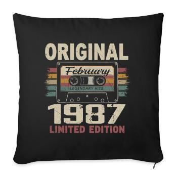 February 1987, February 1987 Birthday Gift - Sofa pillowcase 17,3'' x 17,3'' (45 x 45 cm) - black - Front