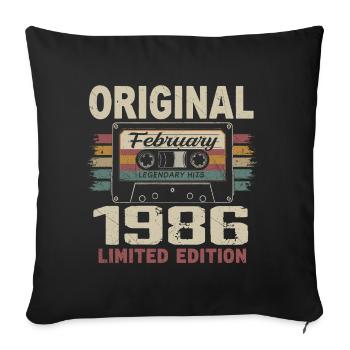 Février 1986, Cadeau d'Anniversaire février 1986 - Housse de coussin décorative 45 x 45 cm - noir - Devant