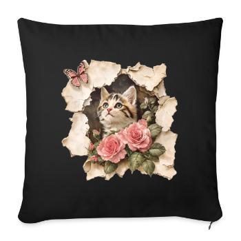 Chat au papillon - Housse de coussin décorative 45 x 45 cm - noir - Devant