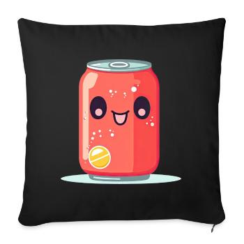 Boîte de limonade Kawaii avec visage - Housse de coussin décorative 45 x 45 cm - noir - Devant