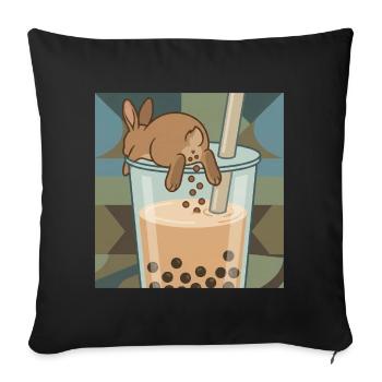 Bubble Tea Boba Drôle de Lapin mignon - Housse de coussin décorative 45 x 45 cm - noir - Devant