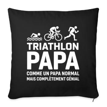 Humour Papa Triathlète - Cadeau Idéal  - Housse de coussin décorative 45 x 45 cm - noir - Devant
