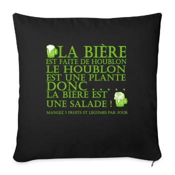 la bière est ... une salade ! - Housse de coussin décorative 45 x 45 cm - noir - Devant