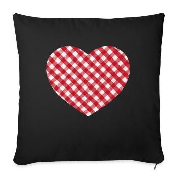 Vichy-Herz rot-weißes Karo-Herz - Sofakissenbezug 45 x 45 cm - Schwarz - Vorne