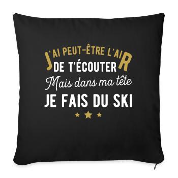 Je fais du ski humour - Housse de coussin décorative 45 x 45 cm - noir - Devant