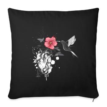 un colibri et un coeur avec une fleur - Housse de coussin décorative 45 x 45 cm - noir - Devant