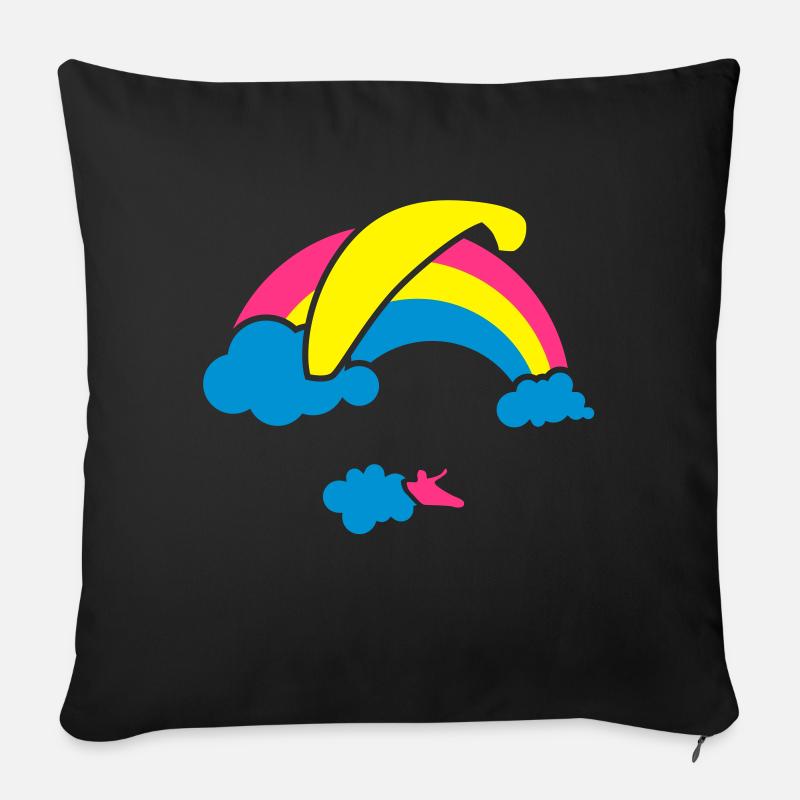 Arc en ciel et nuages Parapente - Housse de coussin décorative 45 x 45 cm - noir