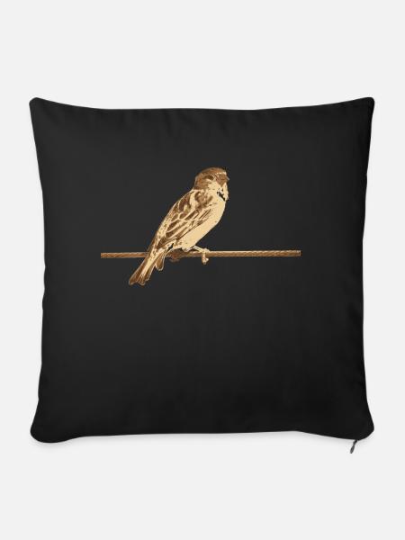 Spatz Vogel - Sofakissenbezug 45 x 45 cm - Schwarz