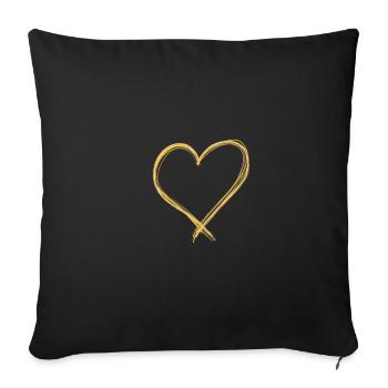 Golden Heart – Art minimal au trait Love Design - Housse de coussin décorative 45 x 45 cm - noir - Devant