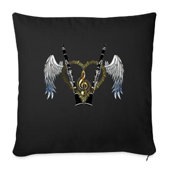 Clarinette - coeur avec des ailes - Housse de coussin décorative 45 x 45 cm - noir - Devant
