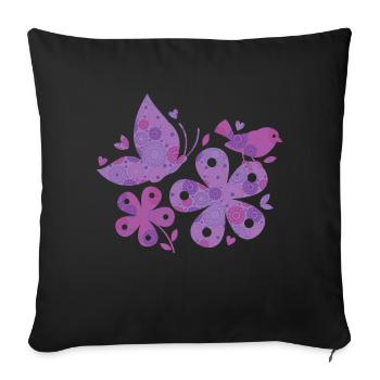 blumen muster - Sofakissenbezug 45 x 45 cm - Schwarz - Vorne