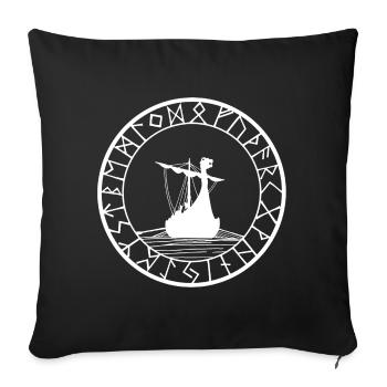 Weißer Wikinger Drakkar und Kompass - Sofakissenbezug 45 x 45 cm - Schwarz - Vorne
