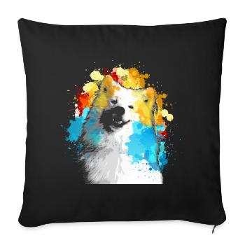 Aquarelle Samoyède multicolore - Housse de coussin décorative 45 x 45 cm - noir - Devant