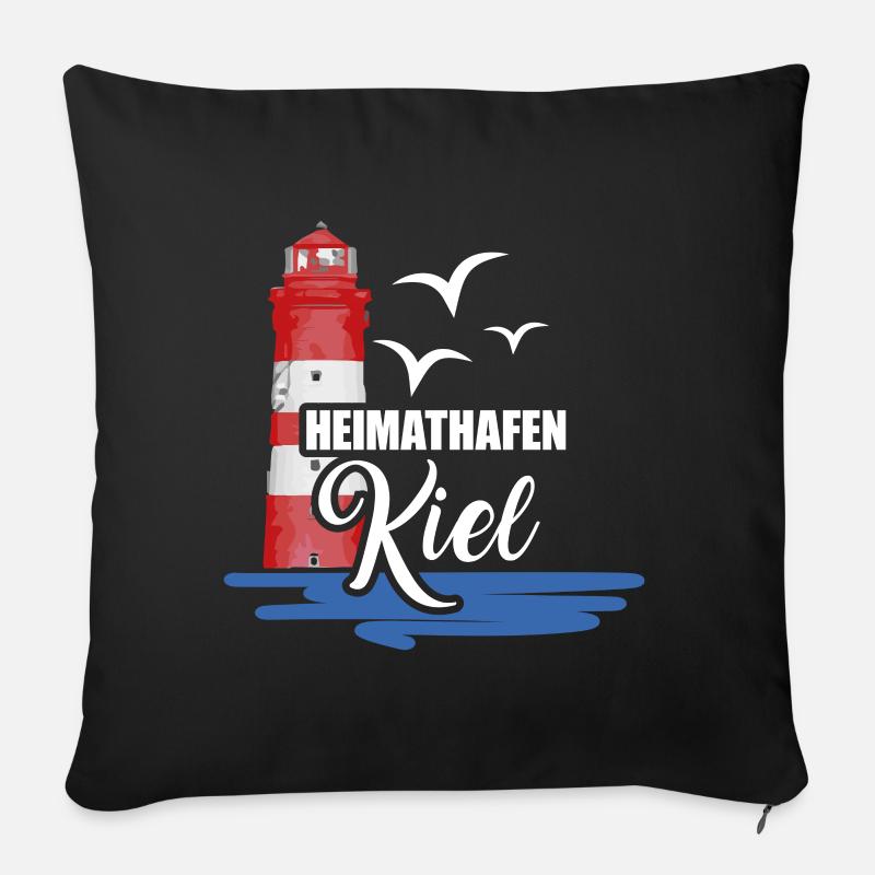 Kiel Heimathafen Hafenstadt Möwe Leuchtturm Ostsee - Sofakissenbezug 45 x 45 cm - Schwarz