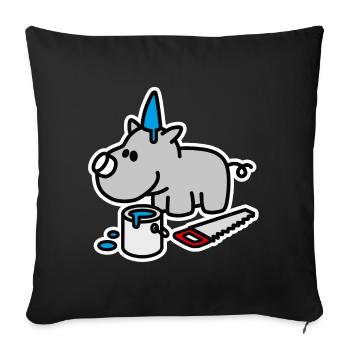 Drôle de rhinocéros anniversaire fête fête - Housse de coussin décorative 45 x 45 cm - noir - Devant