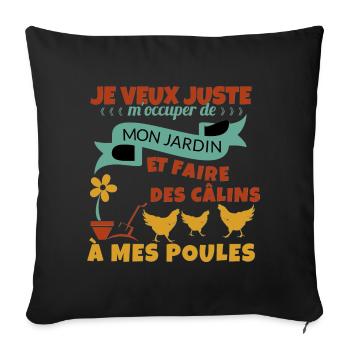 Mon Jardin et mes poules Cadeau - Housse de coussin décorative 45 x 45 cm - noir - Devant