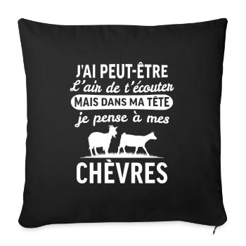 dans ma tête je pense à mes chèvres - Housse de coussin décorative 45 x 45 cm - noir - Devant
