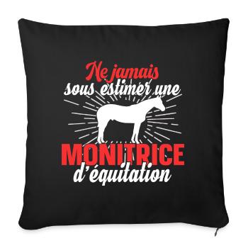 Monitrice d'équitation métier cheval chevaux - Housse de coussin décorative 45 x 45 cm - noir - Devant