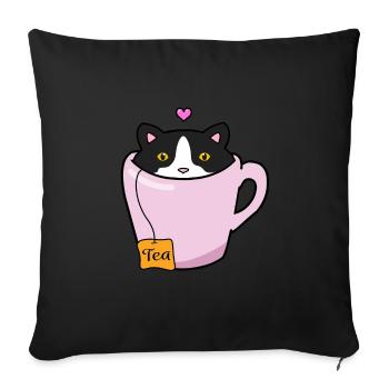 Black and white cat - Sofa pillowcase 17,3'' x 17,3'' (45 x 45 cm) - black - Front