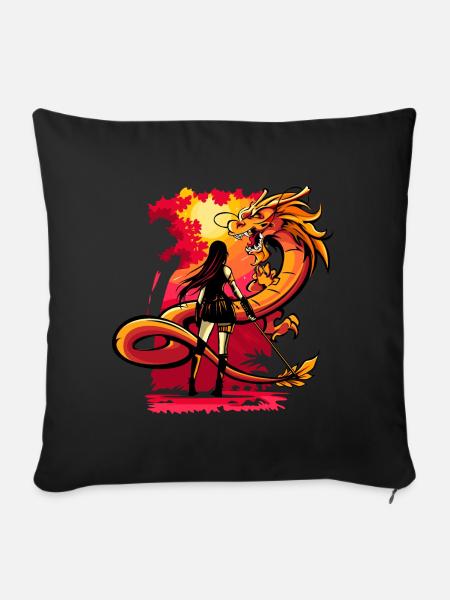 drache anime manga comic samurai schwert - Sofakissenbezug 45 x 45 cm - Schwarz