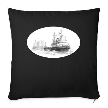 Sea tug with trailer - Sofa pillowcase 17,3'' x 17,3'' (45 x 45 cm) - black - Front