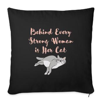 Derrière chaque femme forte se trouve son chat - Housse de coussin décorative 45 x 45 cm - noir - Devant