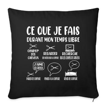 T-shirt coiffure homme & femme humoristique - Housse de coussin décorative 45 x 45 cm - noir - Devant