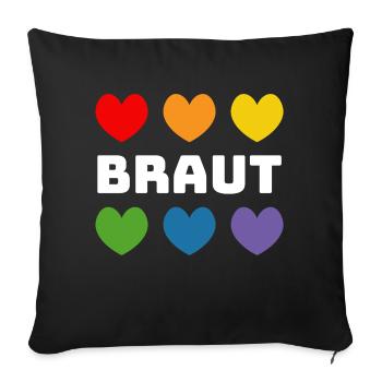 Regenbogenherzchen Braut weiss - Sofakissenbezug 45 x 45 cm - Schwarz - Vorne