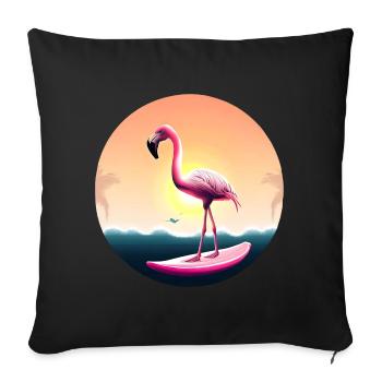 Surfing flamingo in sunset - Sofa pillowcase 17,3'' x 17,3'' (45 x 45 cm) - black - Front