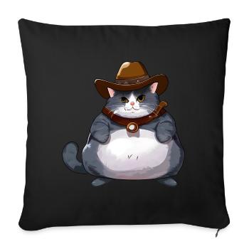 Gros chat cowboy - Housse de coussin décorative 45 x 45 cm - noir - Devant