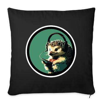 Hedgehog with headphones - Sofa pillowcase 17,3'' x 17,3'' (45 x 45 cm) - black - Front