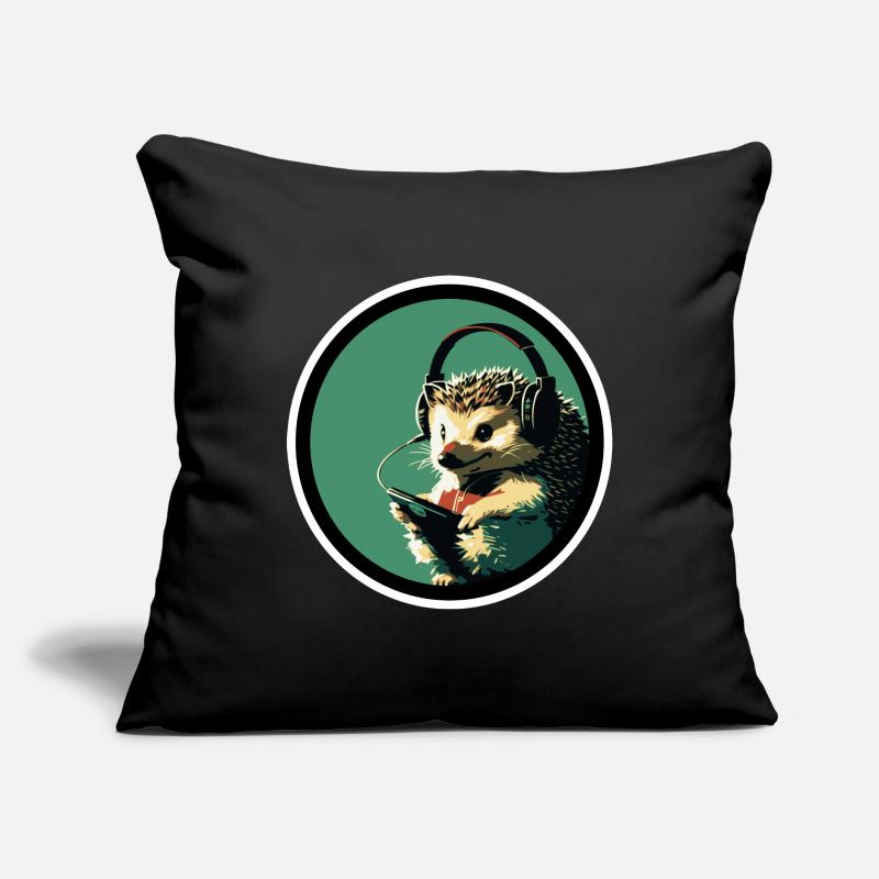 Hérisson avec écouteurs Housse de coussin décorative 45 x 45 cm