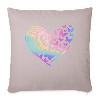 Sourire de cœur et papillons dans l’arc-en-ciel - Housse de coussin décorative 45 x 45 cm - taupe clair - Devant