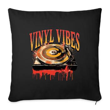 Disque Vinyle LP Platine Rétro - Housse de coussin décorative 45 x 45 cm - noir - Devant