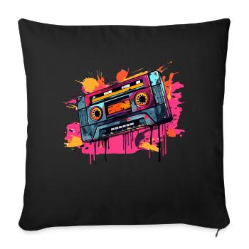 Cassette Design 80s & 90s Music Motif - Sofa pillowcase 17,3'' x 17,3'' (45 x 45 cm) - black - Front