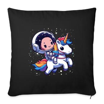Chibi Astronaut und Einhorn - Sofakissenbezug 45 x 45 cm - Schwarz - Vorne