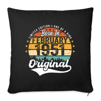 Né en février 1951 - cadeau d'anniversaire - Housse de coussin décorative 45 x 45 cm - noir - Devant